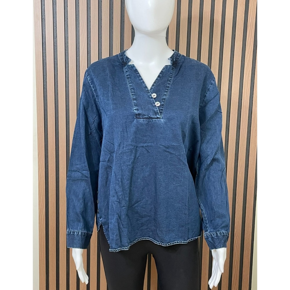 Soft Surroundings Women's PXL Blue Blouse Lyocell Top Denim Boho Chic Casual - Picture 1 of 9